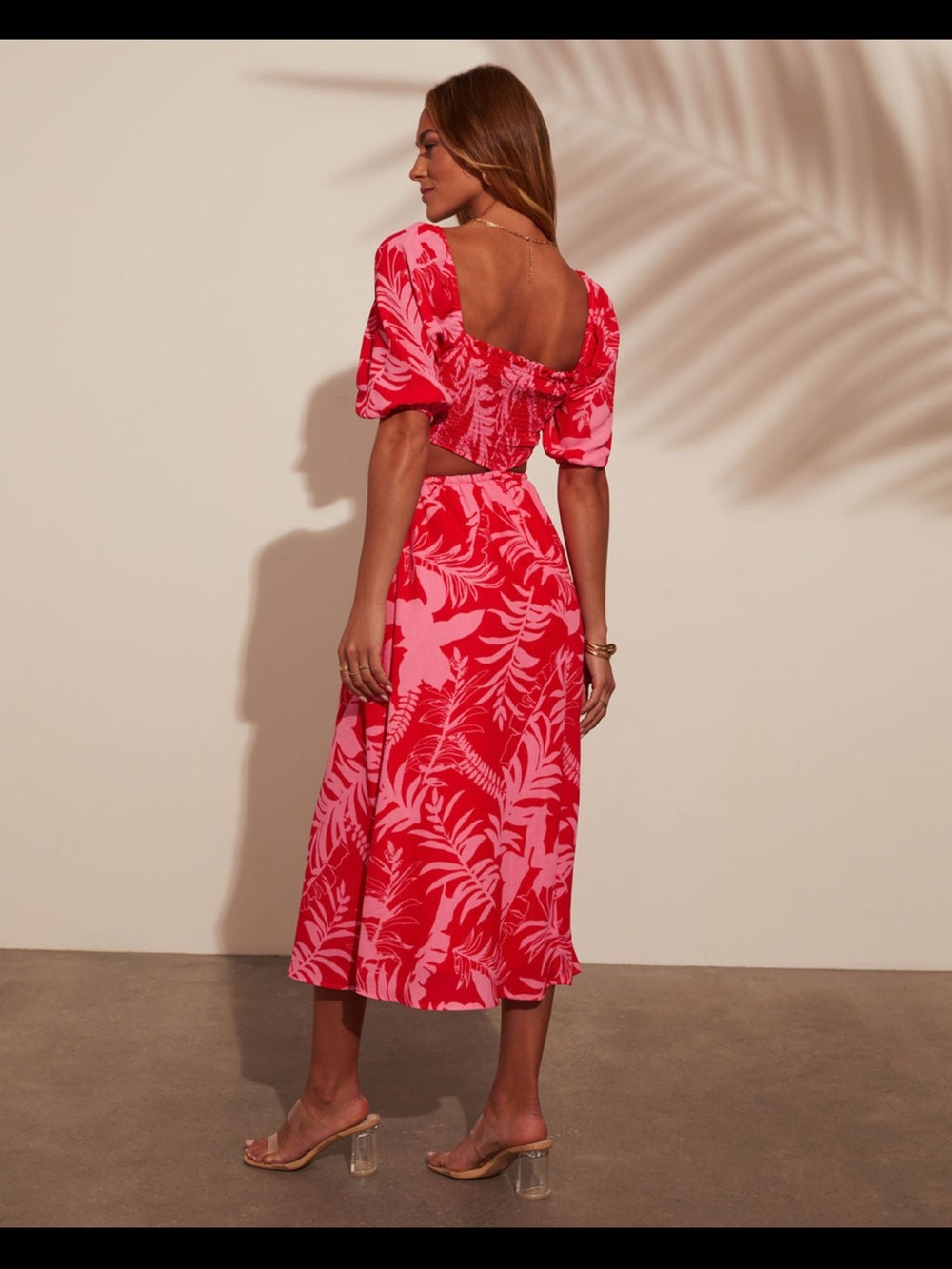 Kalena tropical print Cut Out midi dress